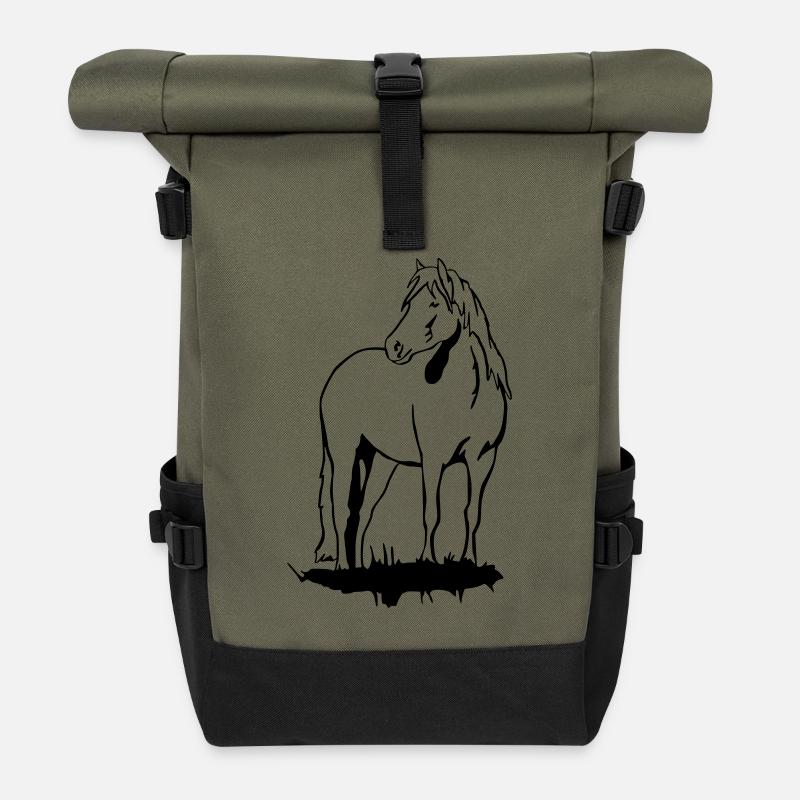 Haflinger Pony - Rolltop Rucksack - Olive/Schwarz