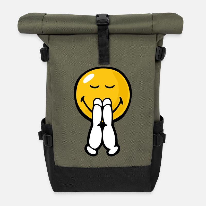 Smiley Pray - Rolltop Rucksack - Olive/Schwarz
