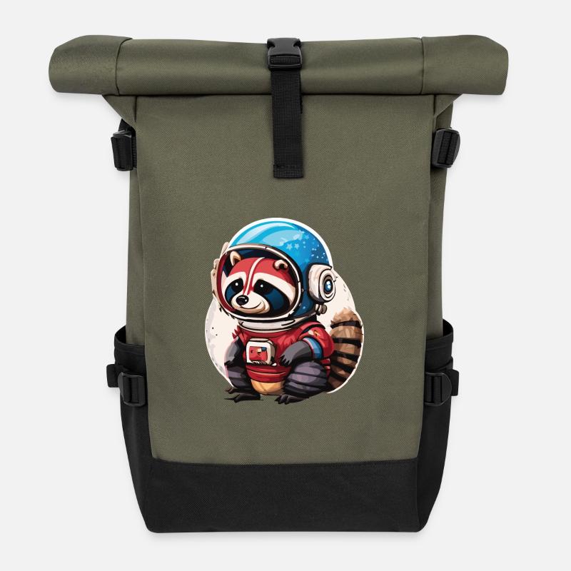 Raumfahrer Waschbär mit Smartphone - Rolltop Rucksack - Olive/Schwarz