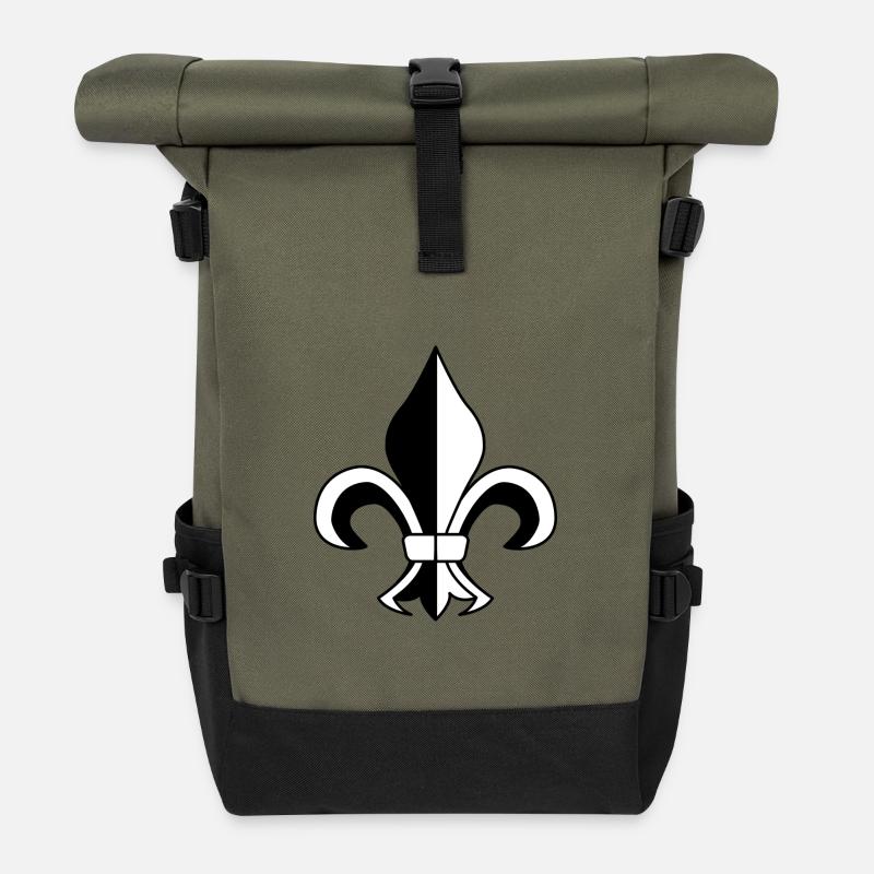 Fleur de lis - Roll Top Backpack - olive/black