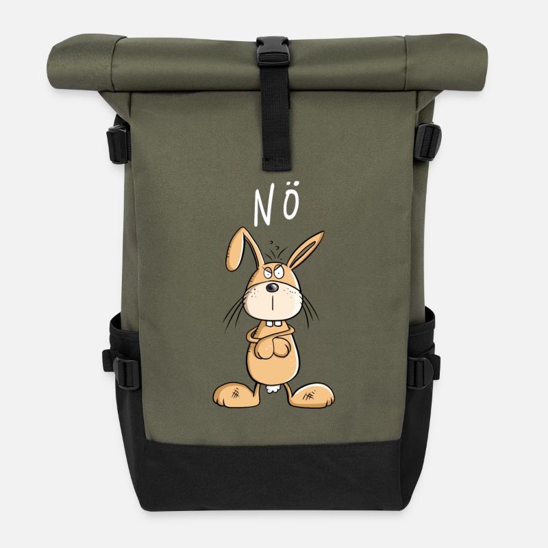NÖ Hase Comic Ostern Geschenk - Rolltop Rucksack - Olive/Schwarz