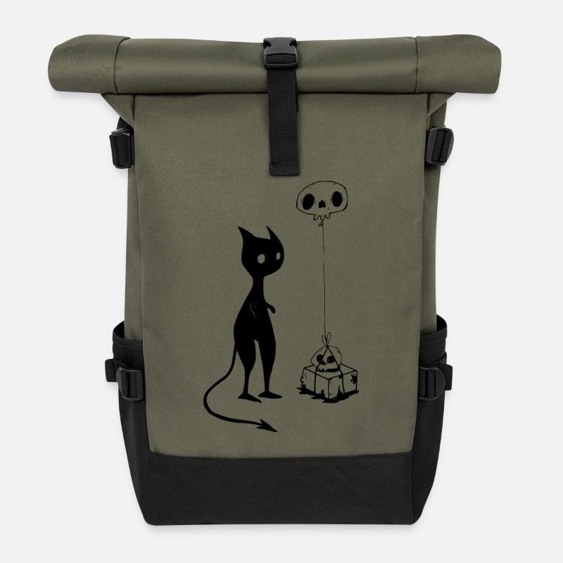 Cat gift skull devil evil - Roll Top Backpack - olive/black