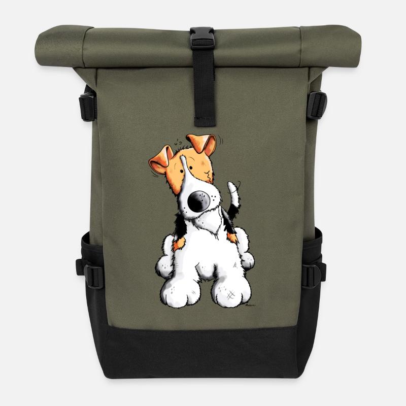 Foxy der Foxterrier - Rolltop Rucksack - Olive/Schwarz