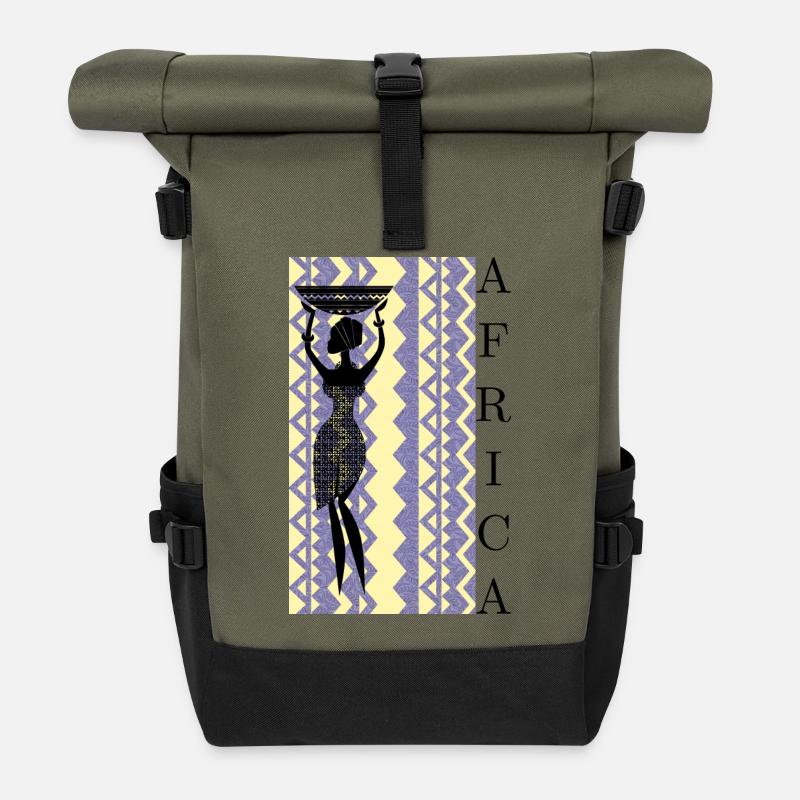 Afrikanische Silhouette mit Korb - Rolltop Rucksack - Olive/Schwarz