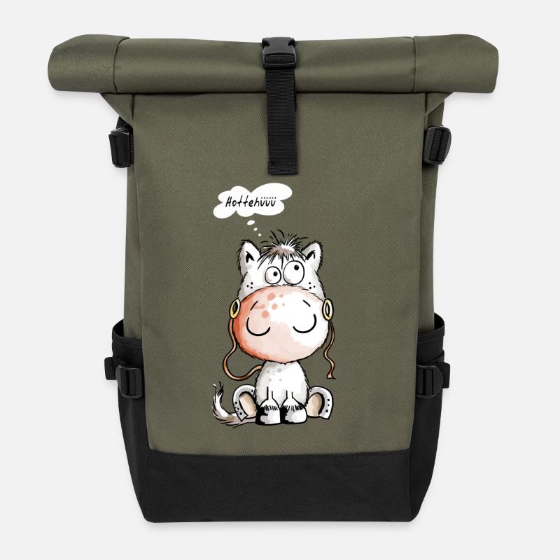 Knuffiges Hottehüüü Pferdchen - Pferd - Comic - Rolltop Rucksack - Olive/Schwarz