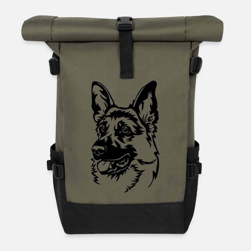 Deutscher Schäferhund - Rolltop Rucksack - Olive/Schwarz