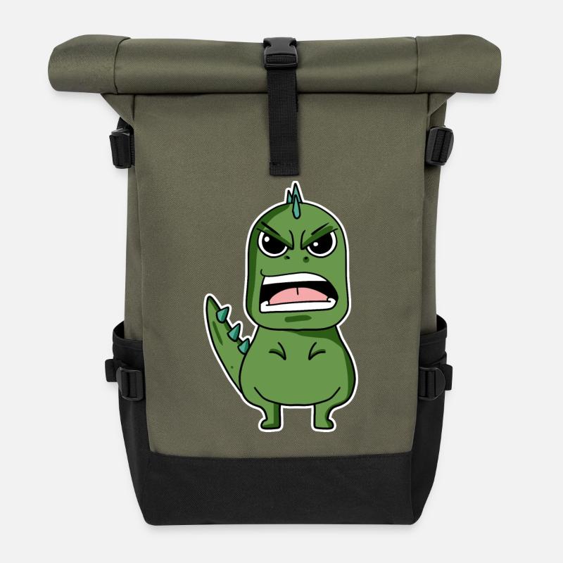 wütender Dino - Rolltop Rucksack - Olive/Schwarz