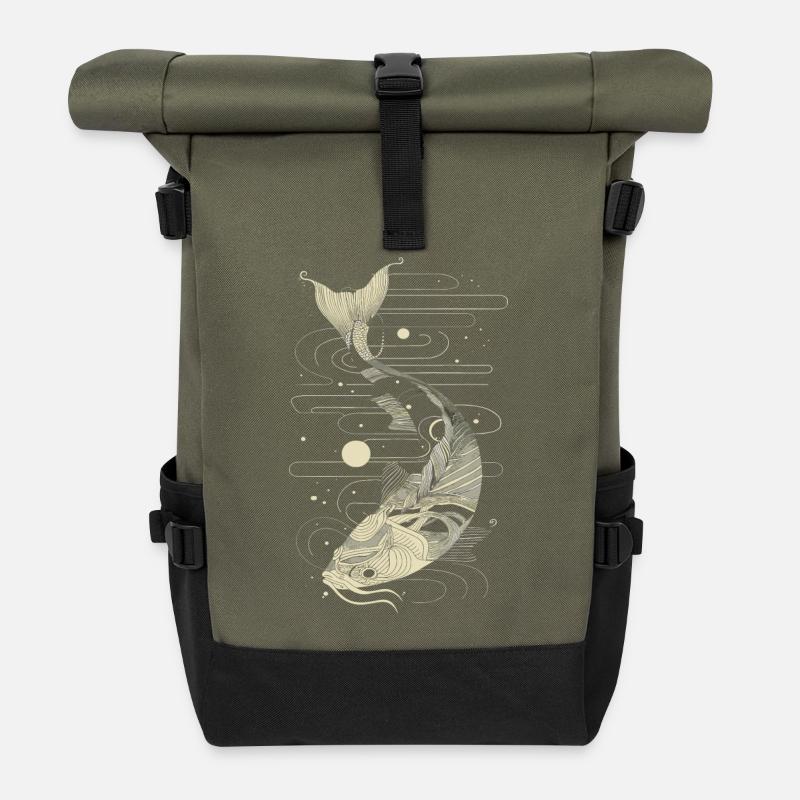 Fisch Grafik - Rolltop Rucksack - Olive/Schwarz