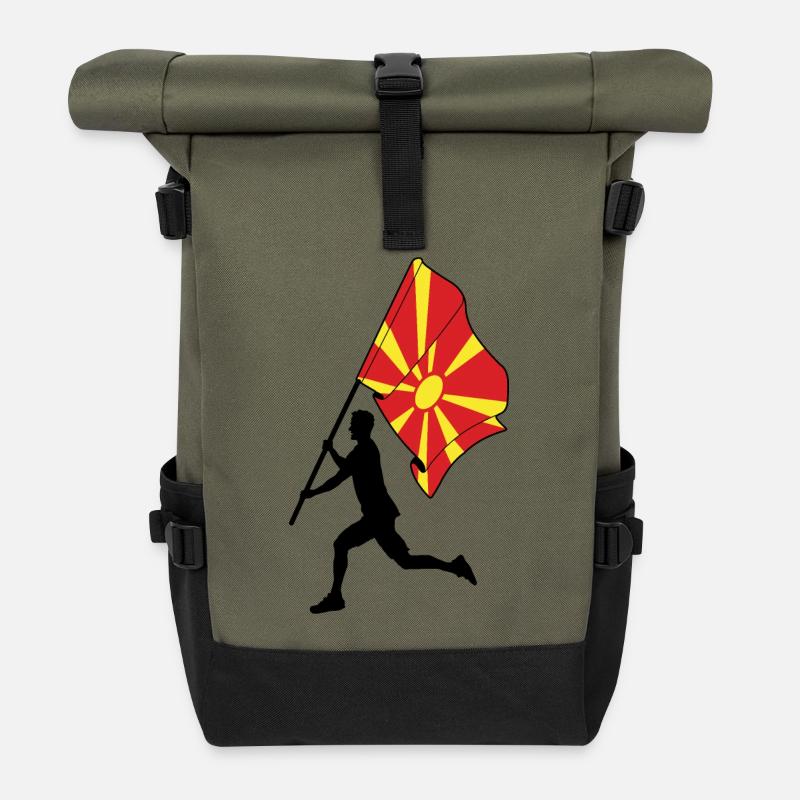 Flagge Nordmazedonien Mann läuft - Rolltop Rucksack - Olive/Schwarz