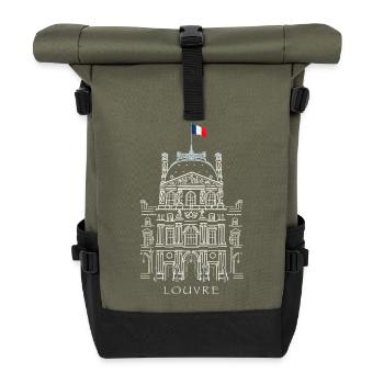 Louvre Paris, Schloss -Museum Fassade, Frankreich - Rolltop Rucksack - Olive/Schwarz - Vorne