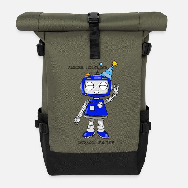 Playful robot with party hat - Roll Top Backpack - olive/black