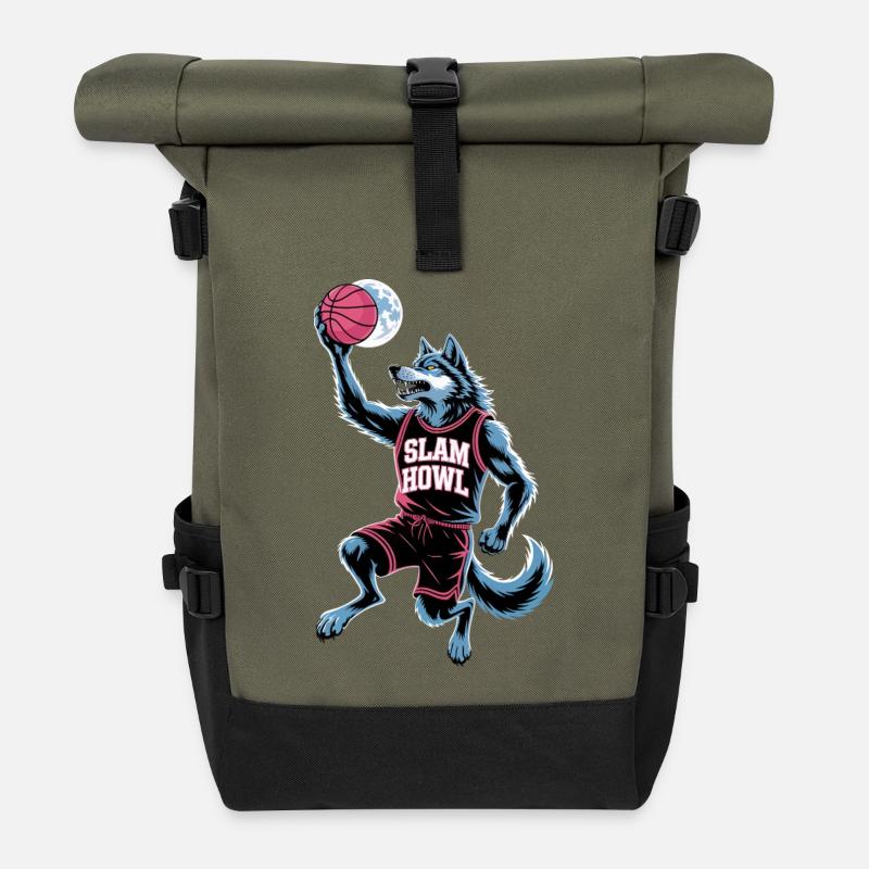 Slam Howl Basketball Wolf - Rolltop Rucksack - Olive/Schwarz
