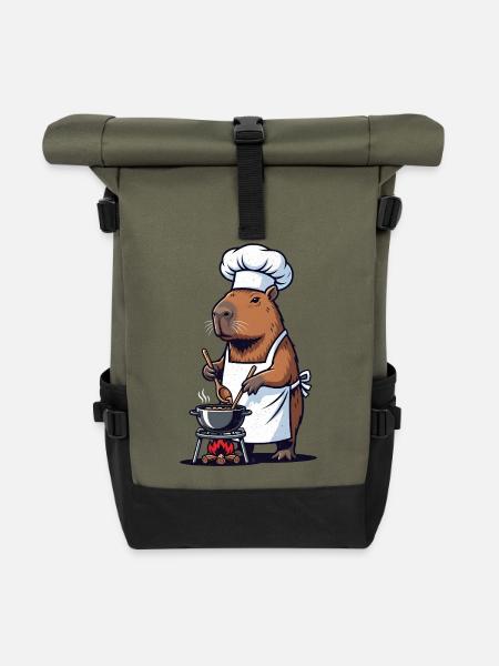 Chefkoch Capybara Koch am Topf - Rolltop Rucksack - Olive/Schwarz