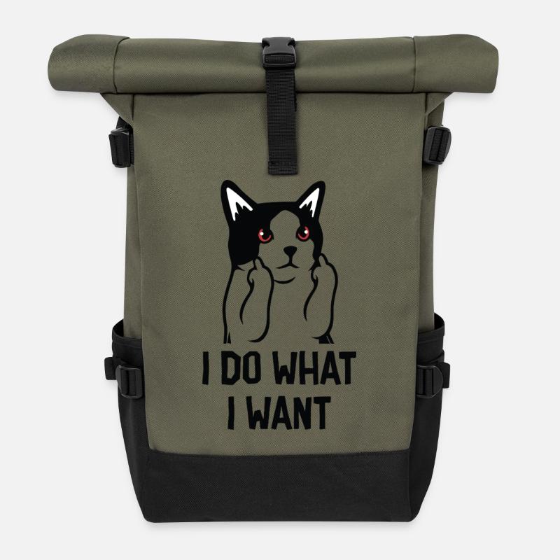 Funny Cat - I do what I want - Roll Top Backpack - olive/black