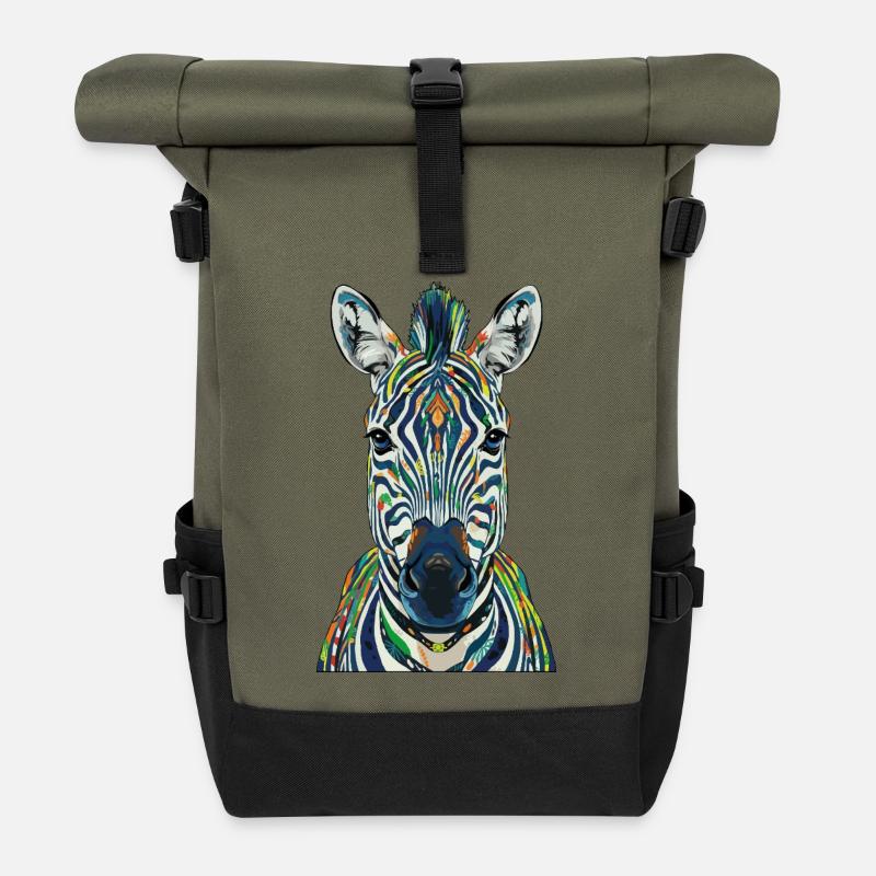 Buntes Zebra - Rolltop Rucksack - Olive/Schwarz