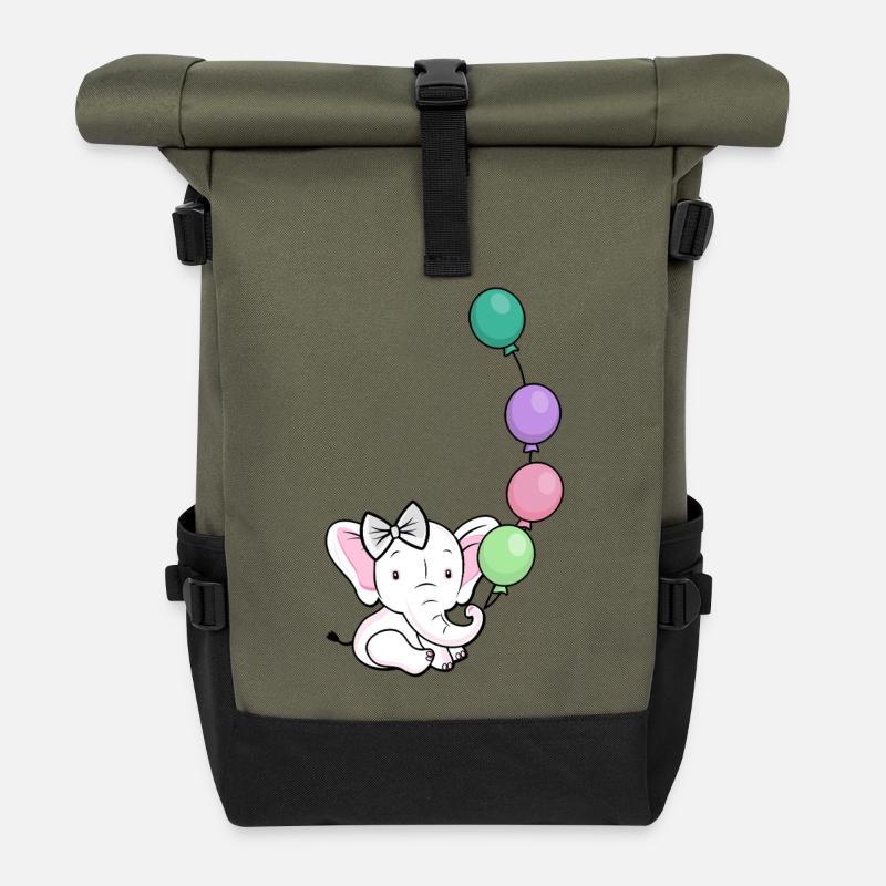 Balloon elephant with bow - Roll Top Backpack - olive/black