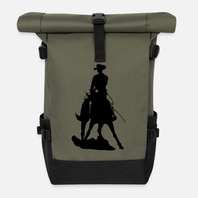 Westernpferd im Spin - Rolltop Rucksack - Olive/Schwarz