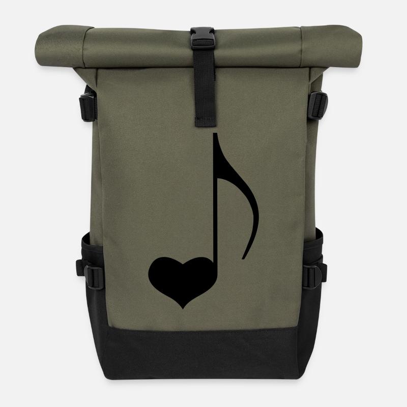Music Love Note - Roll Top Backpack - olive/black