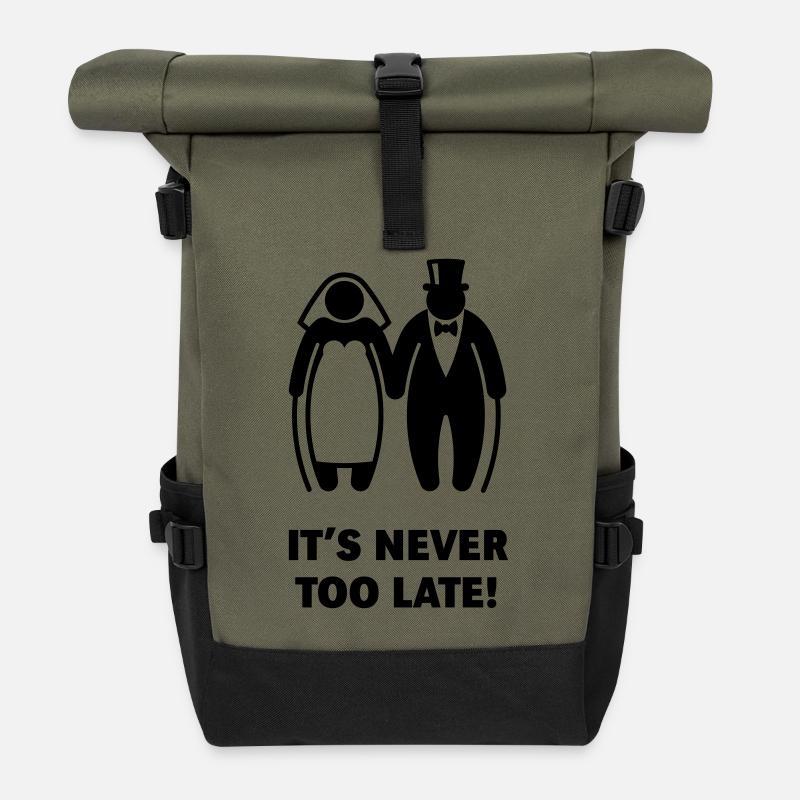 It's Never Too Late! (Älteres Brautpaar, Hochzeit) - Rolltop Rucksack - Olive/Schwarz