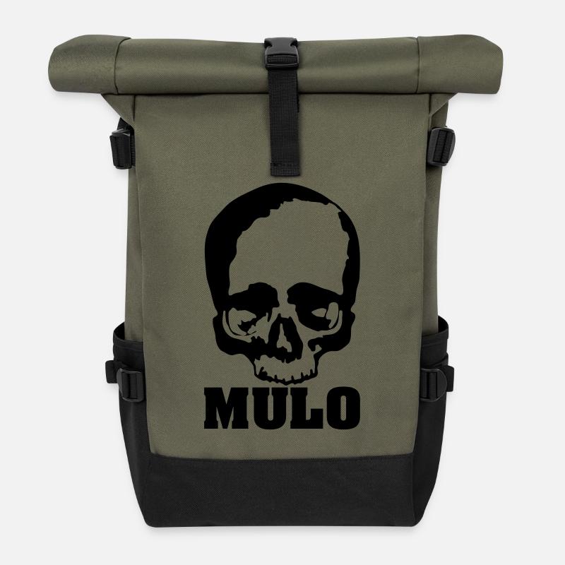 Mulo / manisch / tot / kaputt / Skull - Rolltop Rucksack - Olive/Schwarz