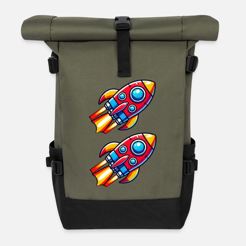rakete comic - Rolltop Rucksack - Olive/Schwarz