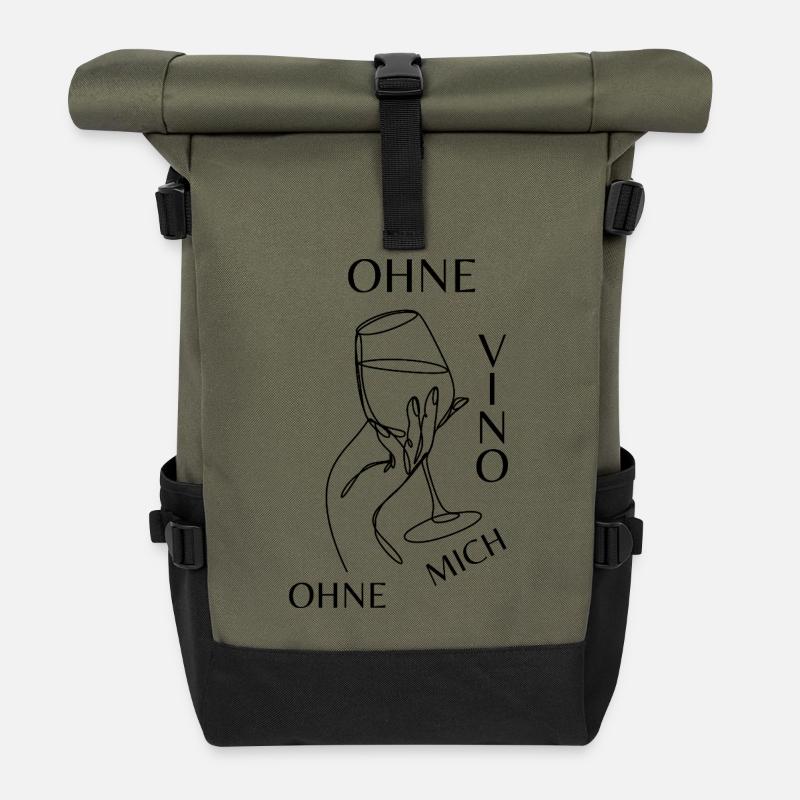 Ohne VINO ohne mich Shirt - Rolltop Rucksack - Olive/Schwarz