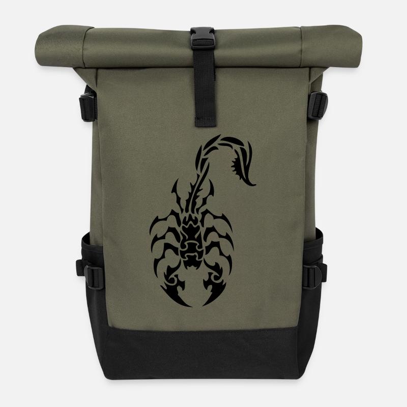 Tribal Scorpion - Roll Top Backpack - olive/black
