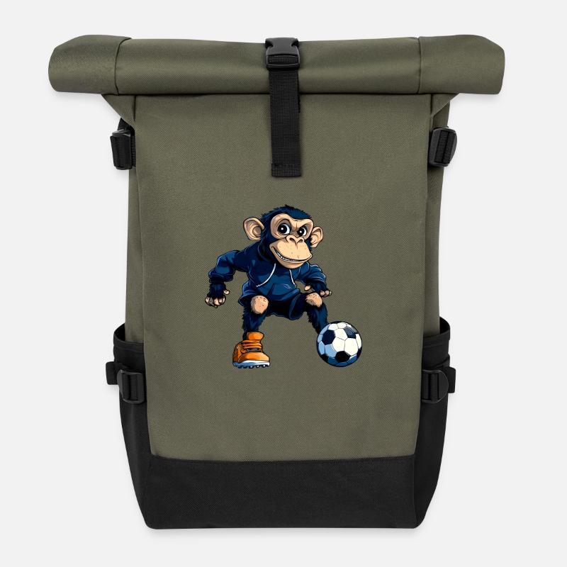 Fussball Schimpanse - Rolltop Rucksack - Olive/Schwarz