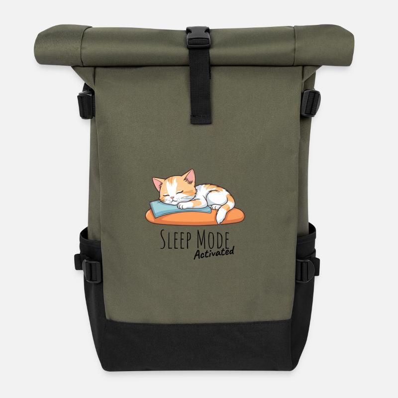 Sleep Mode Activated - Roll Top Backpack - olive/black
