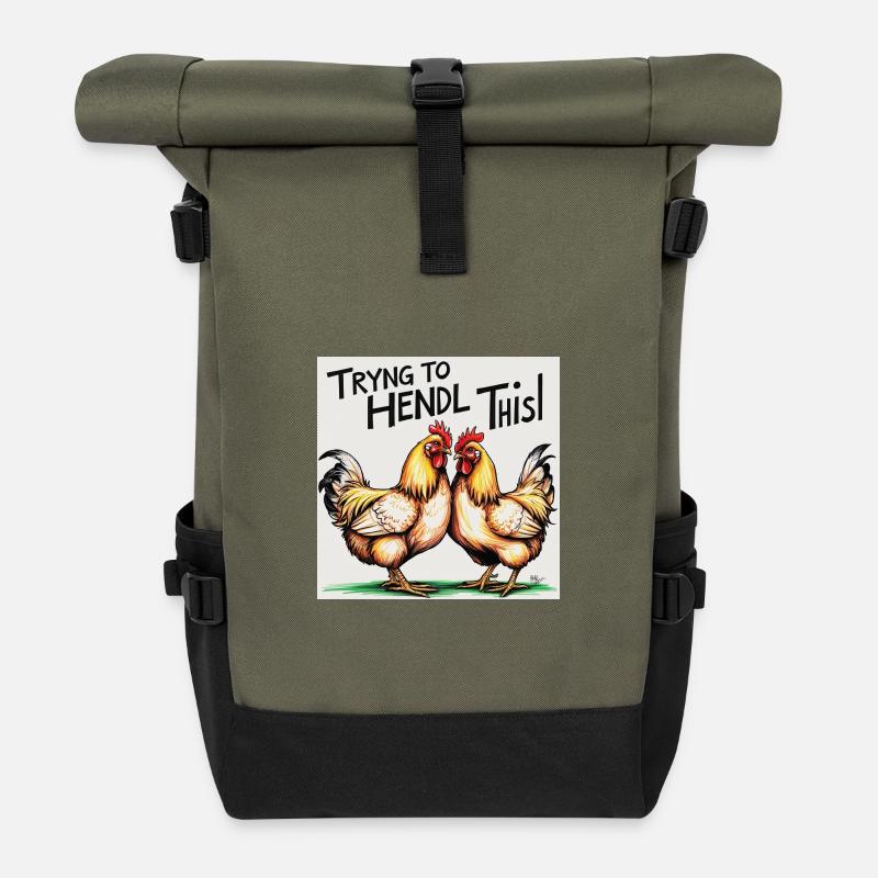 Poulets « Essayer de faire ça » - Sac à dos roll top - olive/noir