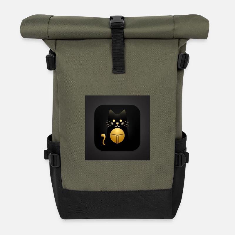 Schwarze Katze mit Gold Elegantes Design - Rolltop Rucksack - Olive/Schwarz