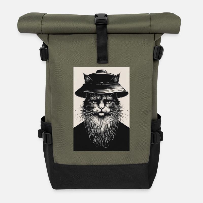 Die stille Katze - Rolltop Rucksack - Olive/Schwarz
