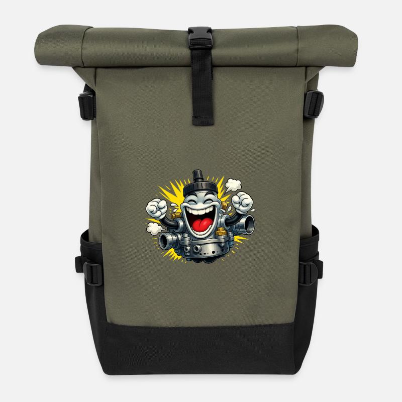 Carburetor moped fun - Roll Top Backpack - olive/black