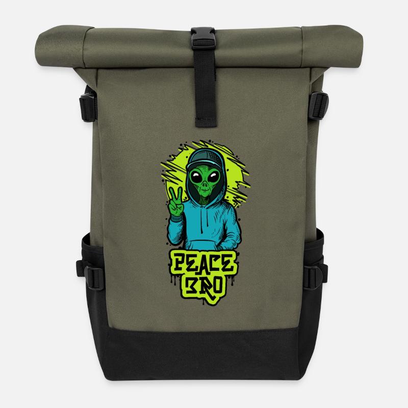 Peace Bro Smile and Positive Alien For Space Fan - Roll Top Backpack - olive/black