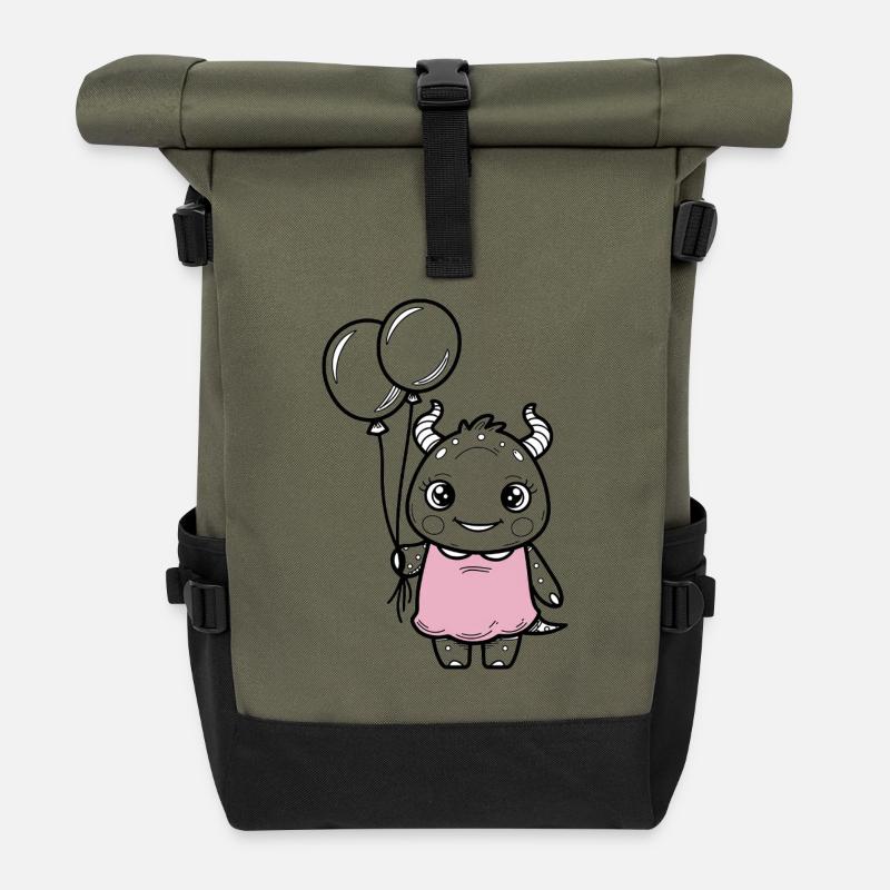 2 kleinesMonster rosa - Rolltop Rucksack - Olive/Schwarz