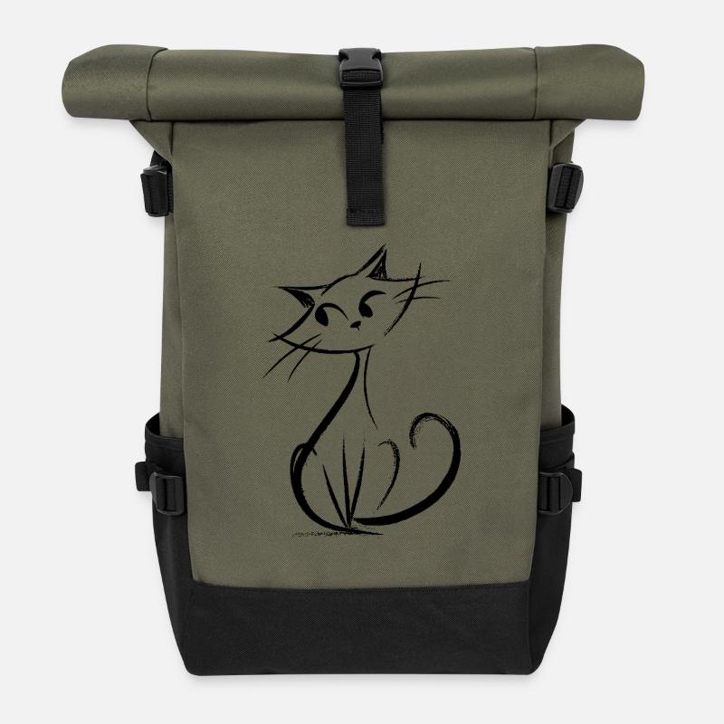 Cute cat drawing - Roll Top Backpack - olive/black