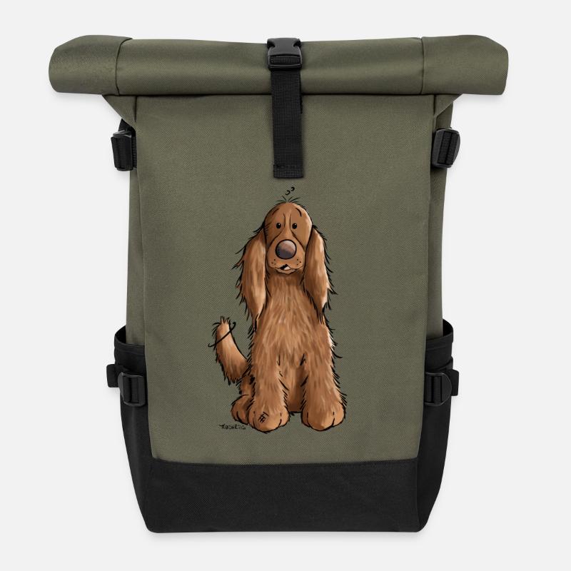 Cocker Spaniel mach Sitz - Rolltop Rucksack - Olive/Schwarz