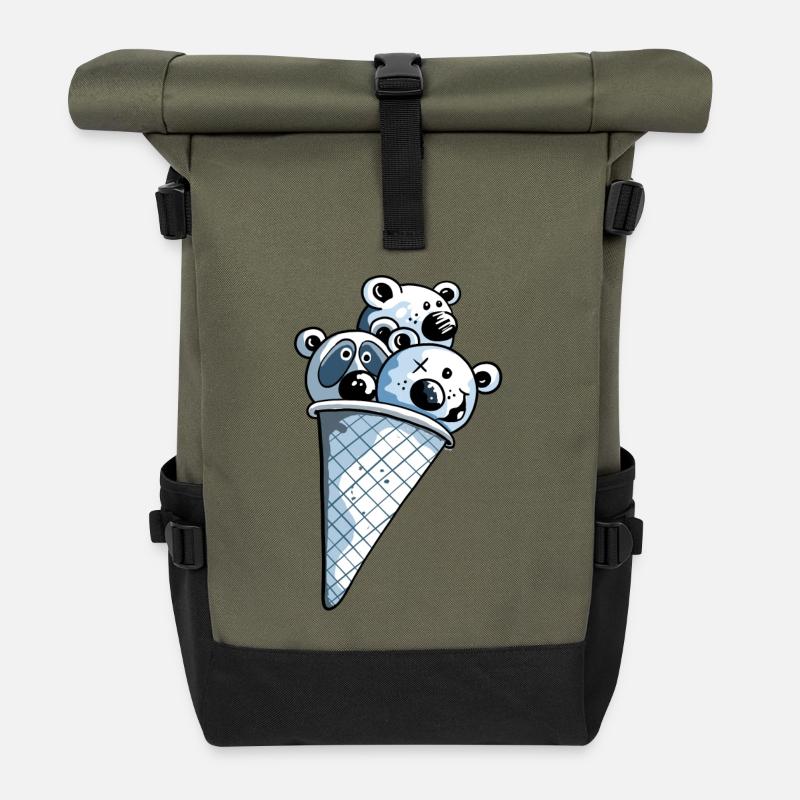 Bärchen in der Eistüte - Rolltop Rucksack - Olive/Schwarz