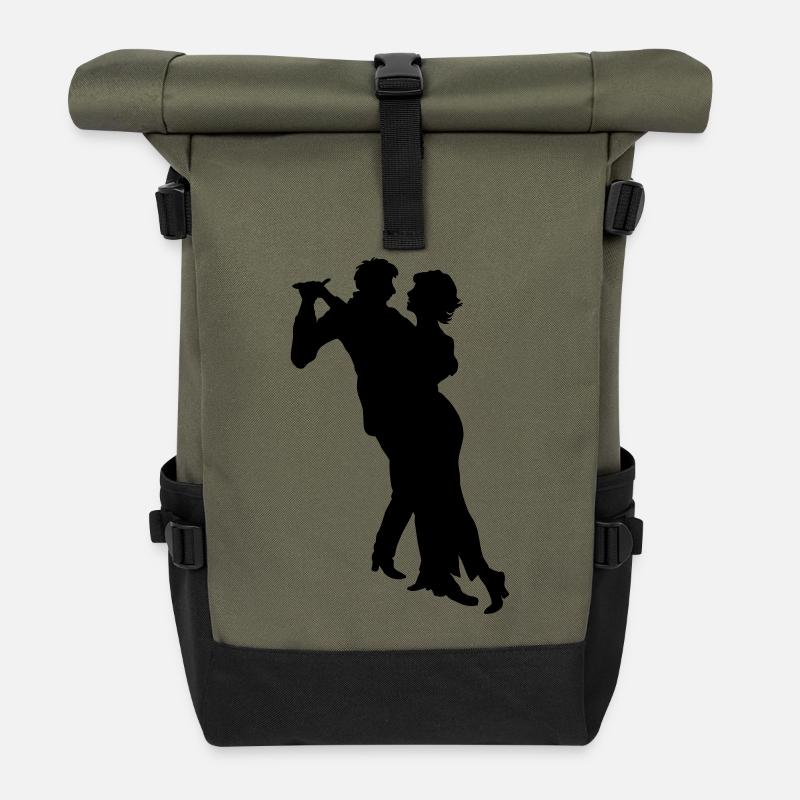 Danse, danse, couple, ombre, illustration - Sac à dos roll top - olive/noir