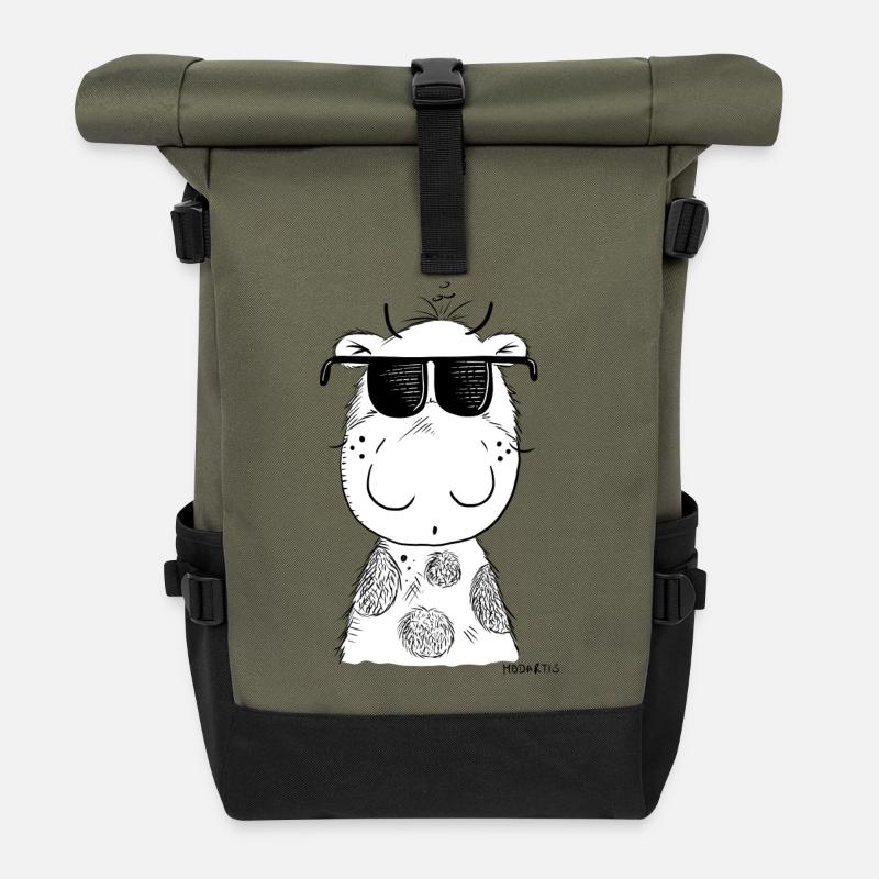 Coole Kuh I Kuh mit Sonnenbrille - Rolltop Rucksack - Olive/Schwarz