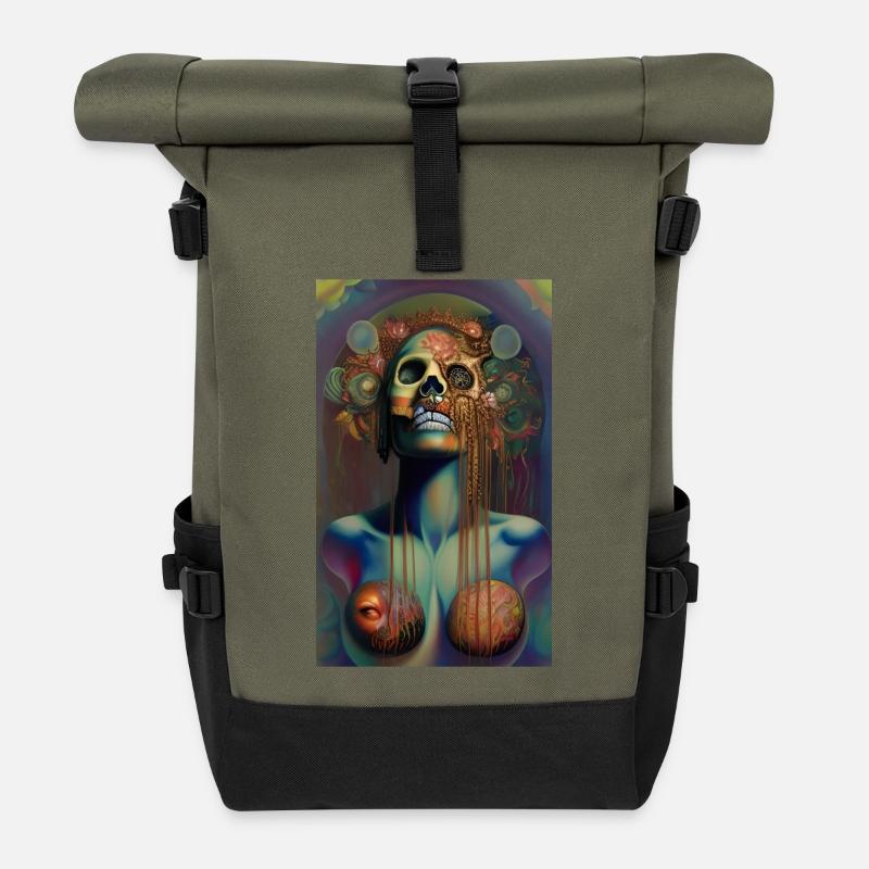 Beautiful fantasy Skull - Rolltop Rucksack - Olive/Schwarz
