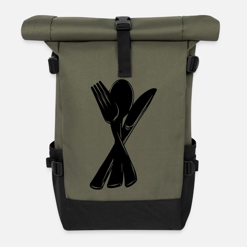 Messer, Gabel und Löffel - Rolltop Rucksack - Olive/Schwarz