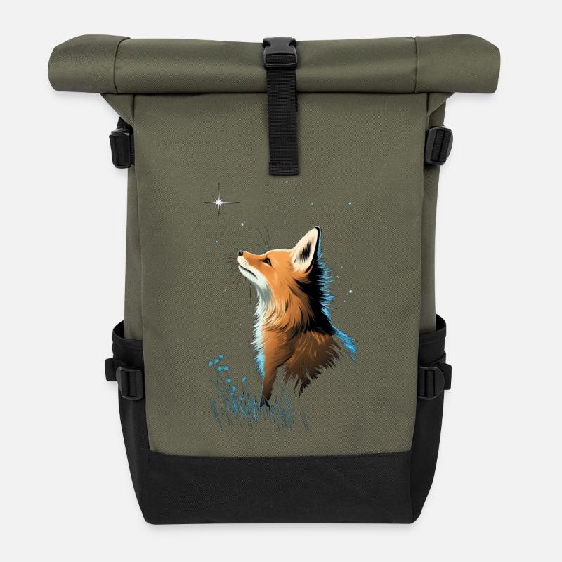 Fuchs mit Sternenhimmel - Rolltop Rucksack - Olive/Schwarz