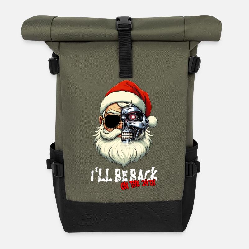 Cyber Père Noël Terminator Je SERAI DE RETOUR - Sac à dos roll top - olive/noir