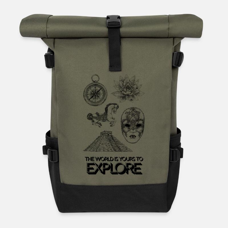 THE WORLD IS YOURS TO EXPLORE - Roll Top Backpack - olive/black