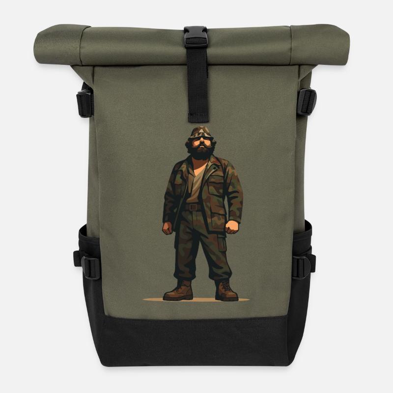 Adem Jashari standing proud - Rolltop Rucksack - Olive/Schwarz