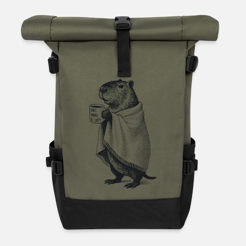 Don’t Worry Be Cappy - Automne Hiver Capybara - Sac à dos roll top - olive/noir