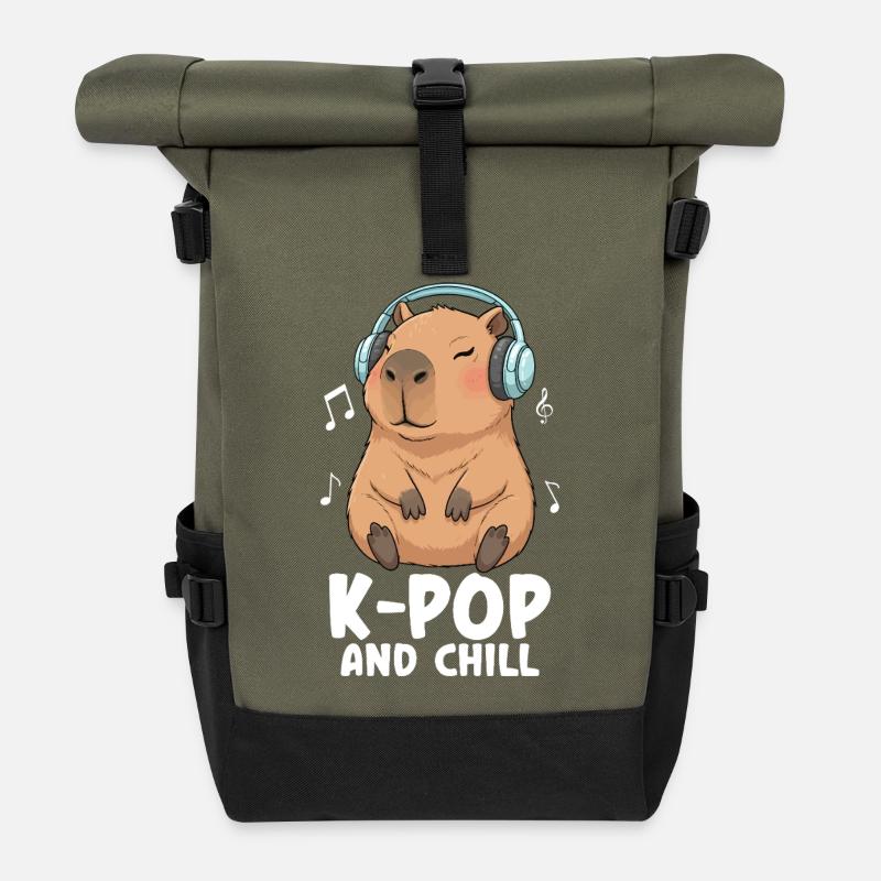 K Pop And Chill - Sac à dos roll top - olive/noir