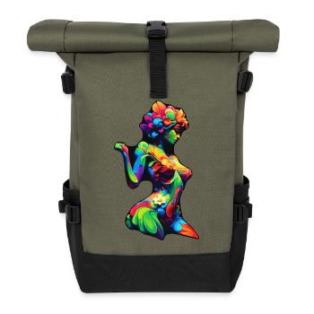 Bunte Flora-Silhouette - Rolltop Rucksack - Olive/Schwarz - Vorne