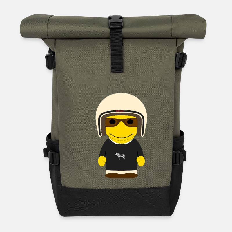 GEEKLEY Retro-Zebra-Helm - Rolltop Rucksack - Olive/Schwarz